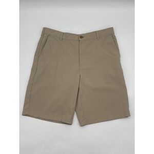 IZOD Golf Mens Shorts Tan Straight Fit Size 34 Flat Front Chino Casual